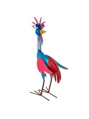 New Metal Wacky Rooster Garden Statue for, Patio, Backyard, Lawn